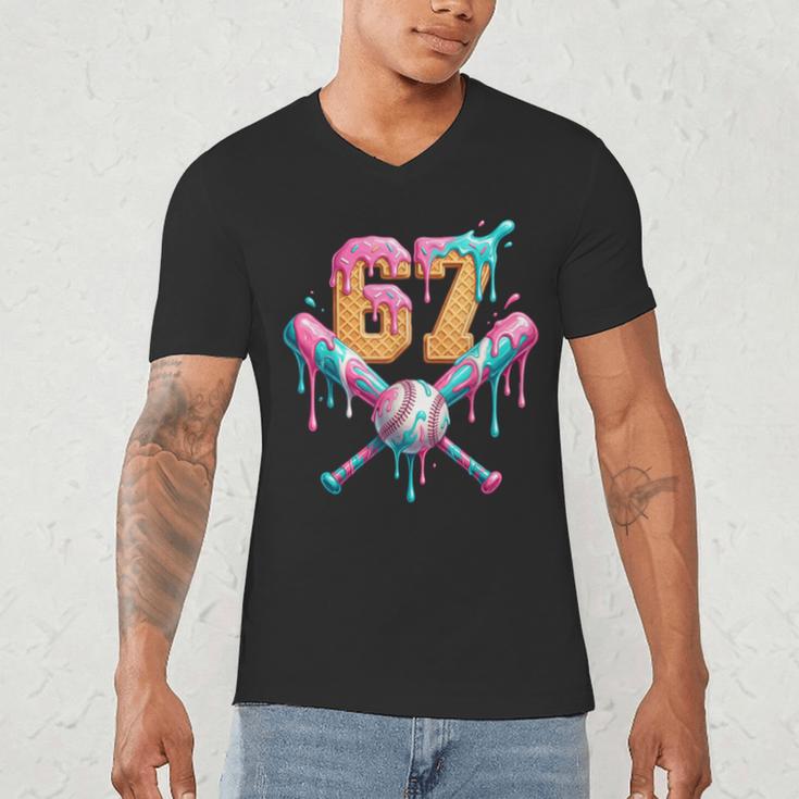 Baseball Drip Number 67 Player Men's V-Neck T-Shirt Baseball Drip Number 67 Player Men's V-Neck T-Shirt