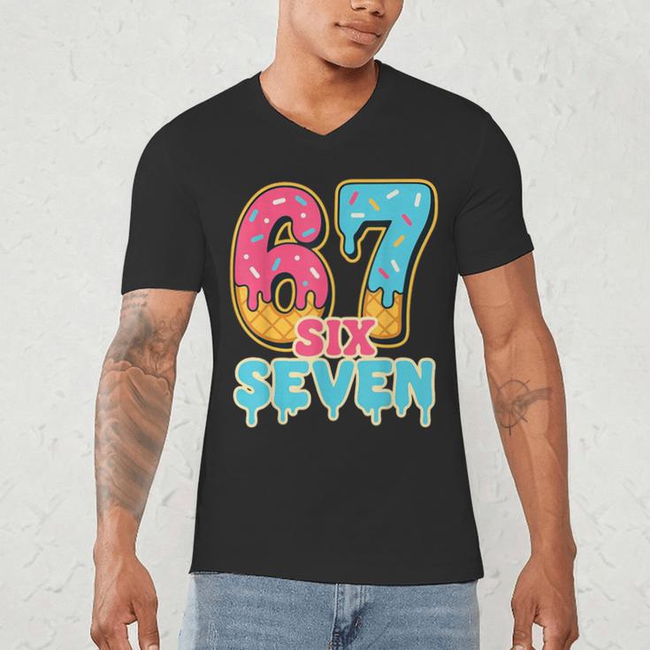 Baseball Drip Number 67 Player Trendy 6 7 Meme Men's V-Neck T-Shirt