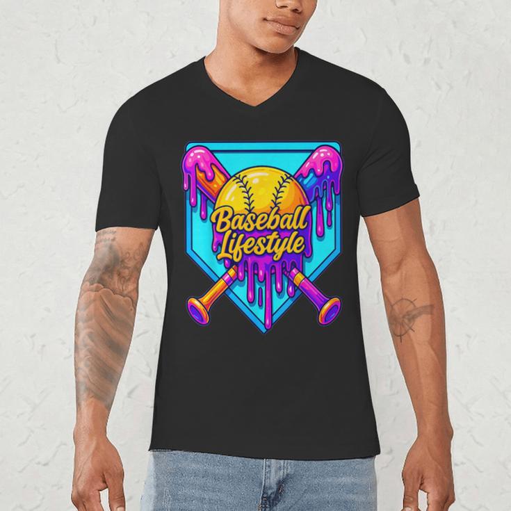 Baseball Drip Outfit Boys Ice Cream Drip Baseball Lifestyle Men's V-Neck T-Shirt Baseball Drip Outfit Boys Ice Cream Drip Baseball Lifestyle Men's V-Neck T-Shirt