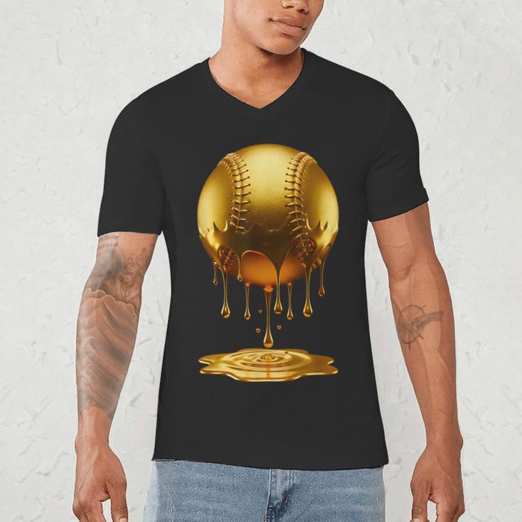 Baseball Dripping Drip Gold Sport Player Coach Baller Men's V-Neck T-Shirt