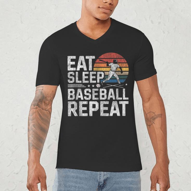 Baseball Fan Vintage Retro Eat Sleep Baseball Repeat Men's V-Neck T-Shirt
