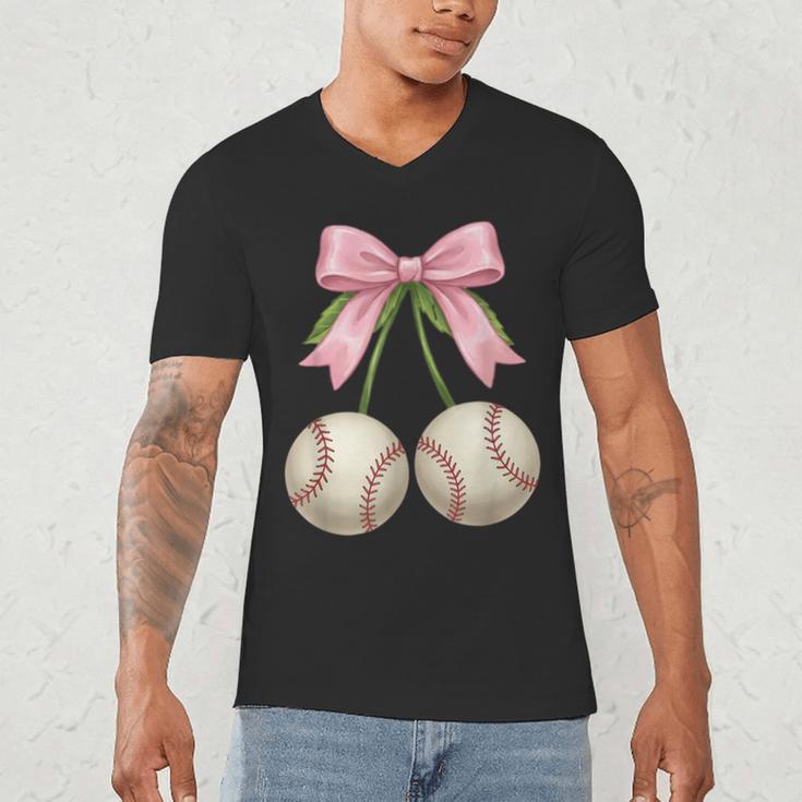 Baseball Girls Women Coquette Pink Bow Baseball Men's V-Neck T-Shirt Baseball Girls Women Coquette Pink Bow Baseball Men's V-Neck T-Shirt