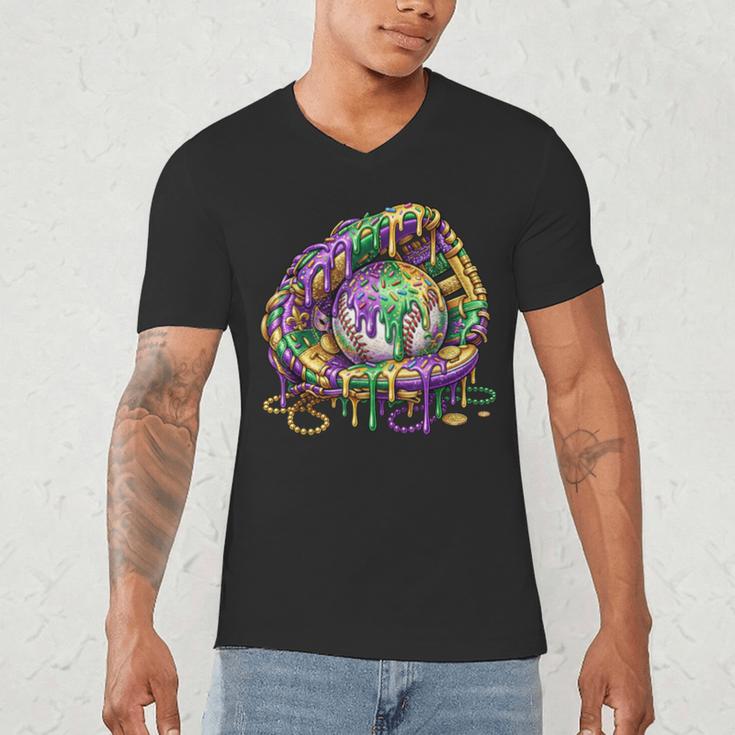 Baseball Glove Ice Cream Mardi Gras Dripping Boys Youth Kids Men's V-Neck T-Shirt Baseball Glove Ice Cream Mardi Gras Dripping Boys Youth Kids Men's V-Neck T-Shirt