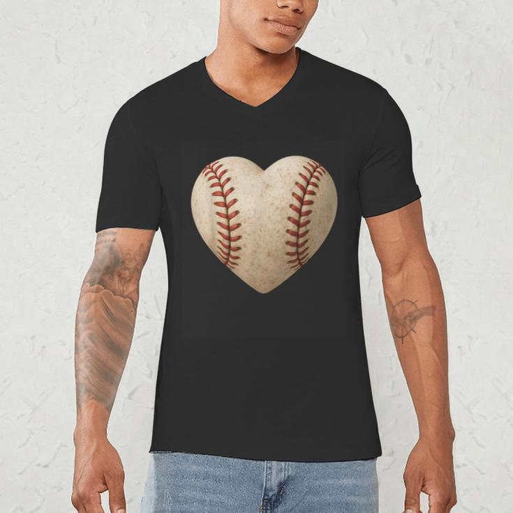 Baseball Heart Shape Valentines Day Love Boys Kids Men Men's V-Neck T-Shirt Baseball Heart Shape Valentines Day Love Boys Kids Men Men's V-Neck T-Shirt