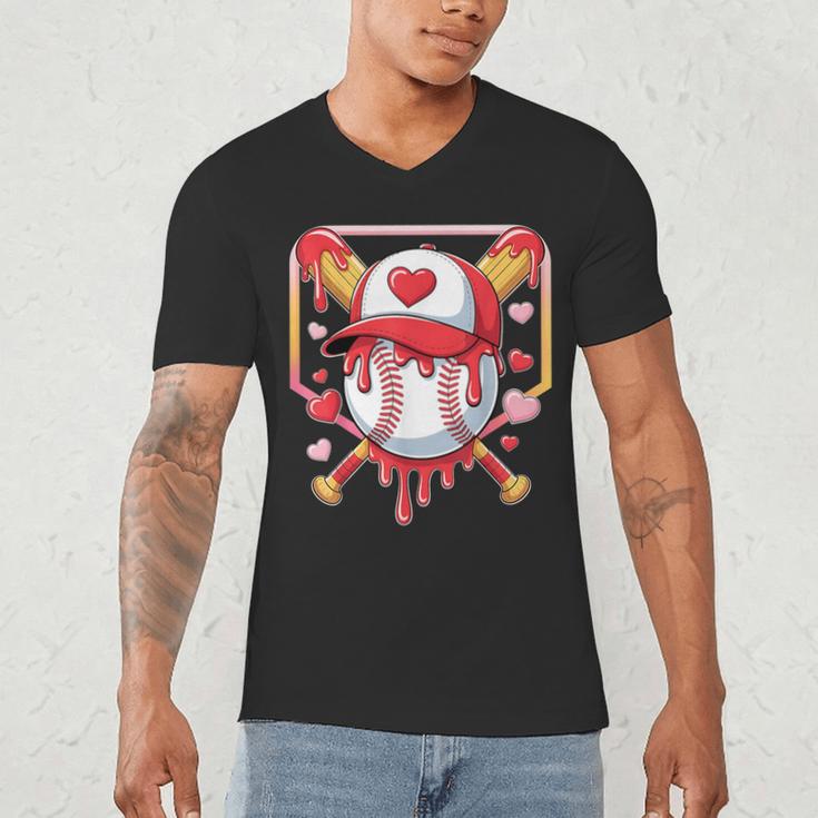 Baseball Heart Valentines Day Baseball Ice Cream Drip Boys Men's V-Neck T-Shirt