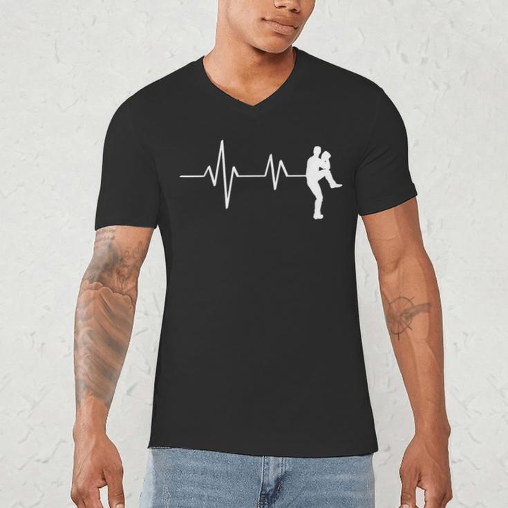 Baseball Heartbeat Pitcher Position Simple Line Art Men's V-Neck T-Shirt