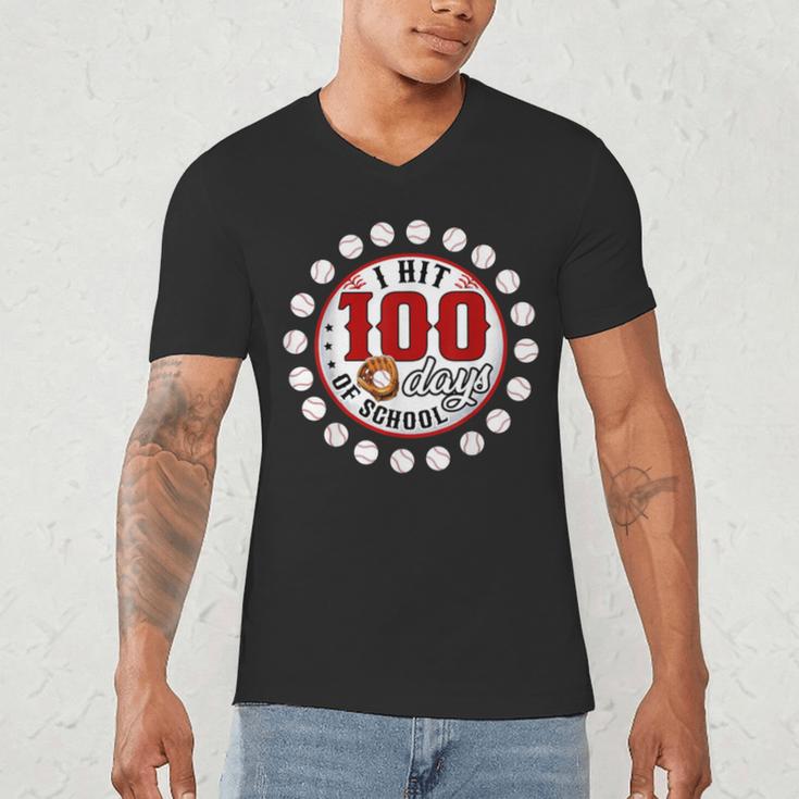 Baseball I Hit 100 Days Of School Baseball Player Kids Boys Men's V-Neck T-Shirt