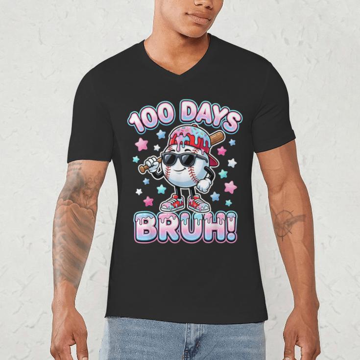 Baseball Ice Cram Drip 100 Days Of School 100th Boys Youth Men's V-Neck T-Shirt