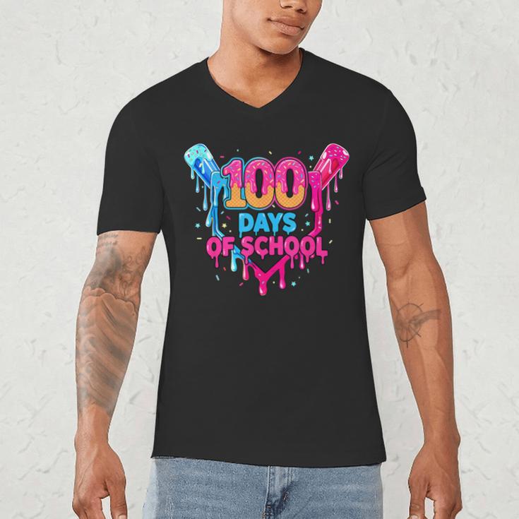 Baseball Ice Cream Drip 100 Days Of School Boys Girls 100th Men's V-Neck T-Shirt Baseball Ice Cream Drip 100 Days Of School Boys Girls 100th Men's V-Neck T-Shirt