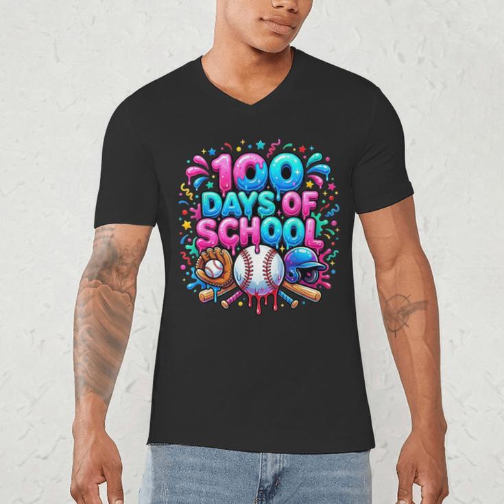 Baseball Ice Cream Drip 100 Days Of School Student Teacher Men's V-Neck T-Shirt Baseball Ice Cream Drip 100 Days Of School Student Teacher Men's V-Neck T-Shirt