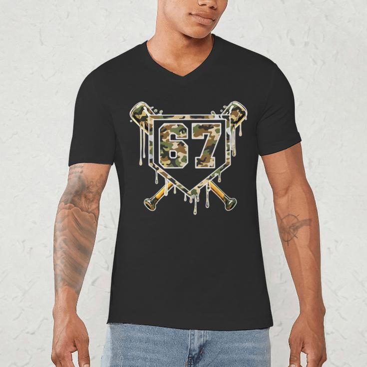 Baseball Ice Cream Drip 67 Camo Six Seven Meme Men's V-Neck T-Shirt Baseball Ice Cream Drip 67 Camo Six Seven Meme Men's V-Neck T-Shirt