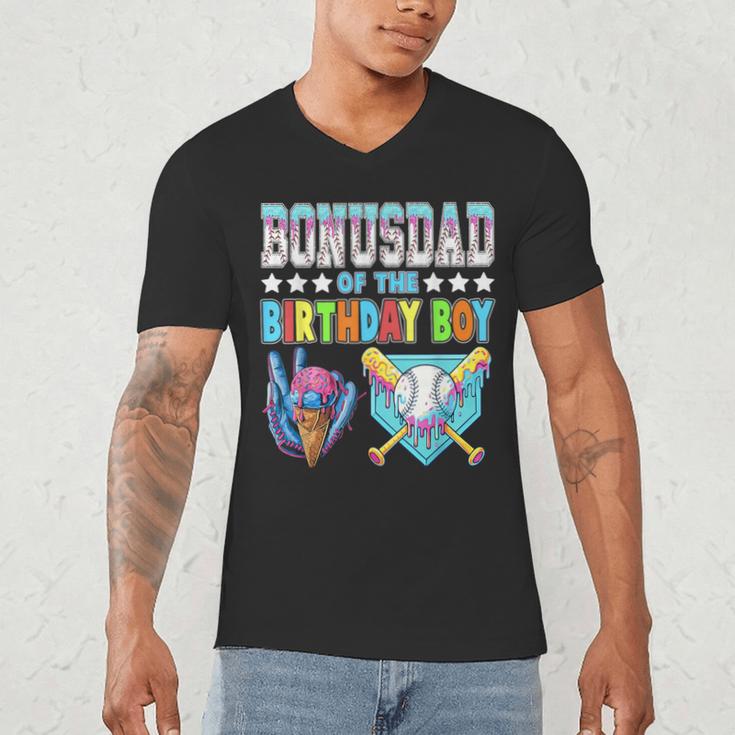 Baseball Ice Cream Drip Bonus Dad Of The Birthday Boy Men's V-Neck T-Shirt