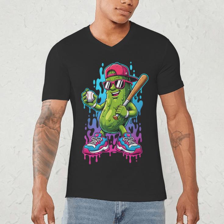 Baseball Ice Cream Drip Boys And Girls Batter Game Day Men's V-Neck T-Shirt