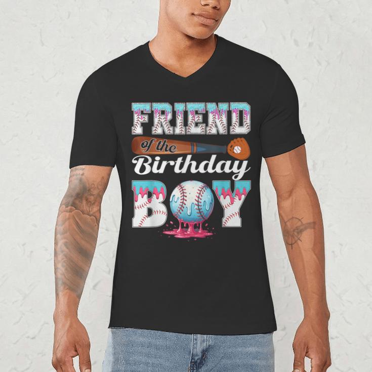 Baseball Ice Cream Drip Friend Of The Birthday Boy Men's V-Neck T-Shirt Baseball Ice Cream Drip Friend Of The Birthday Boy Men's V-Neck T-Shirt