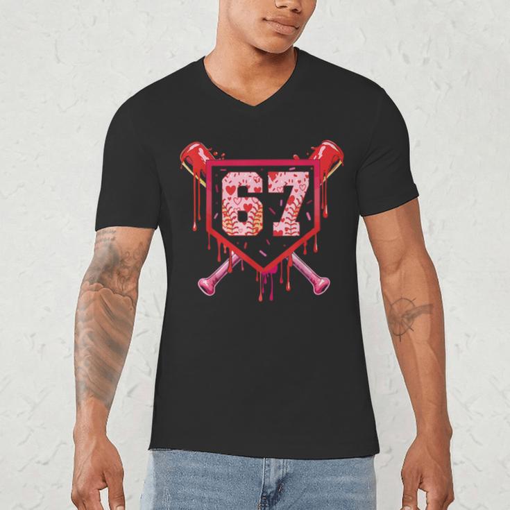 Baseball Ice Cream Drip Number 67 Meme Valentine Couple Love Men's V-Neck T-Shirt Baseball Ice Cream Drip Number 67 Meme Valentine Couple Love Men's V-Neck T-Shirt