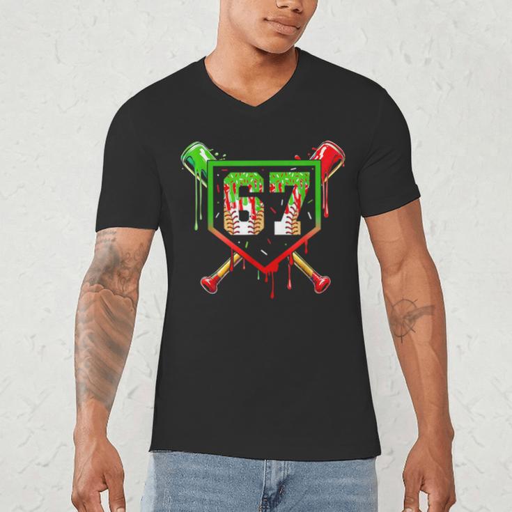 Baseball Ice Cream Drip Number 67 Player 6 7 Christmas Pjs Men's V-Neck T-Shirt Baseball Ice Cream Drip Number 67 Player 6 7 Christmas Pjs Men's V-Neck T-Shirt