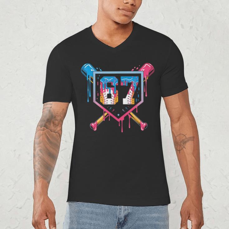 Baseball Ice Cream Drip Number 67 Player 67th Birthday 6 7 Men's V-Neck T-Shirt Baseball Ice Cream Drip Number 67 Player 67th Birthday 6 7 Men's V-Neck T-Shirt