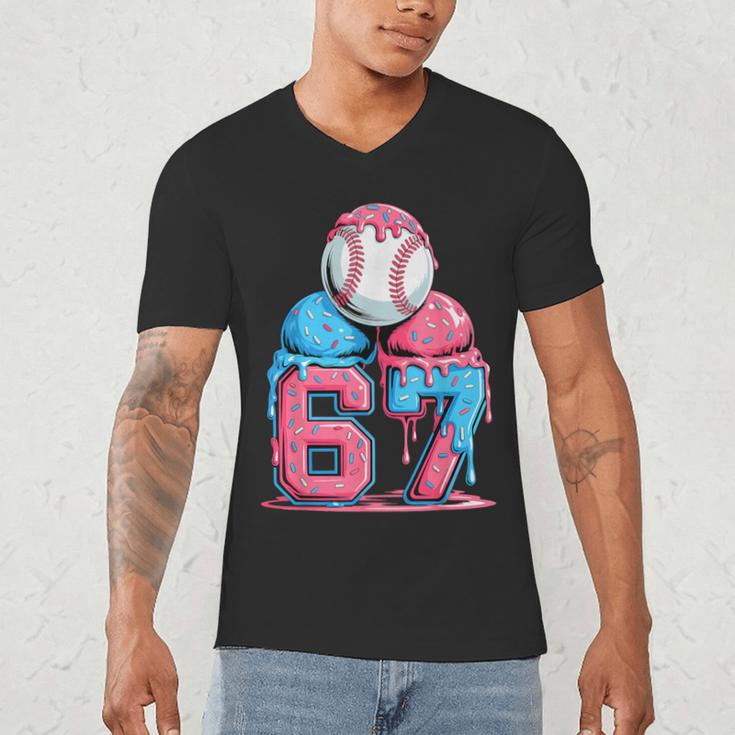 Baseball Ice Cream Drip Six Seven Gen Alpha Meme 67 Men's V-Neck T-Shirt Baseball Ice Cream Drip Six Seven Gen Alpha Meme 67 Men's V-Neck T-Shirt