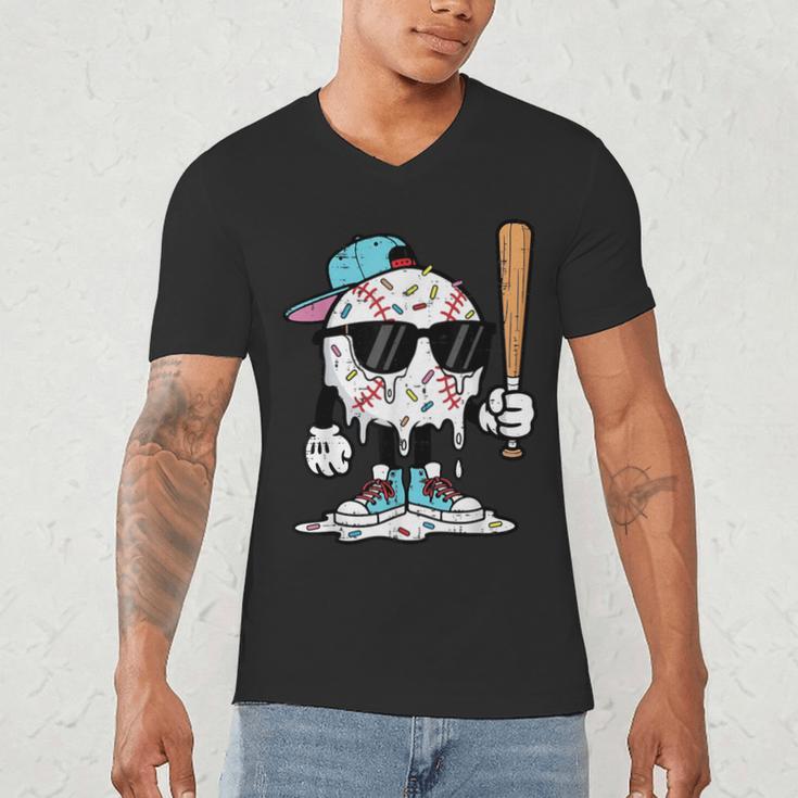 Baseball Ice Cream Drip Sports Boys Kids Youth Men Men's V-Neck T-Shirt Baseball Ice Cream Drip Sports Boys Kids Youth Men Men's V-Neck T-Shirt