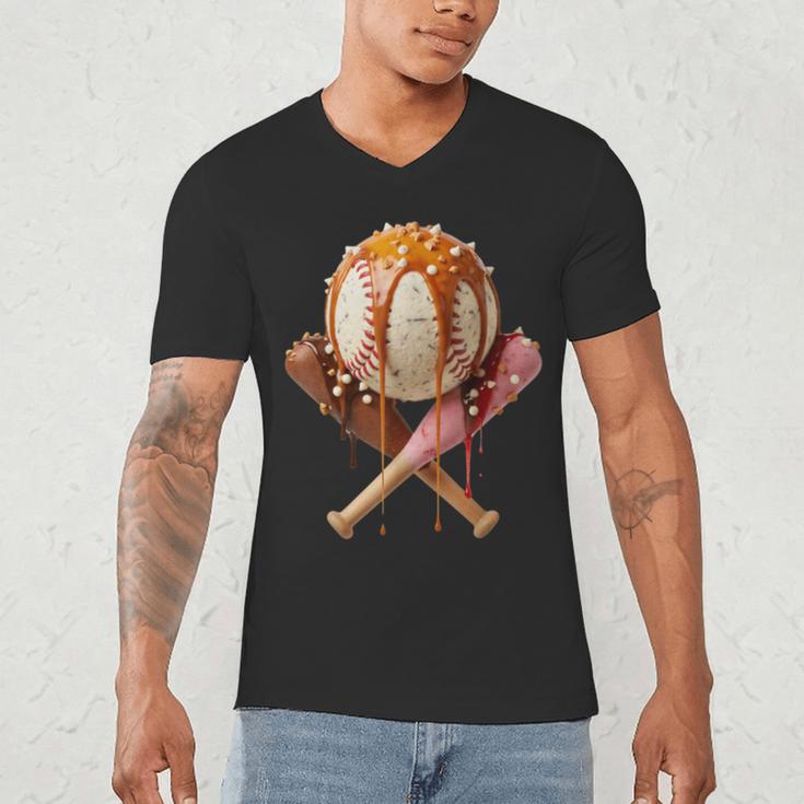 Baseball Ice Cream Drip Style Melting Ice Cream Youth Teen Men's V-Neck T-Shirt Baseball Ice Cream Drip Style Melting Ice Cream Youth Teen Men's V-Neck T-Shirt