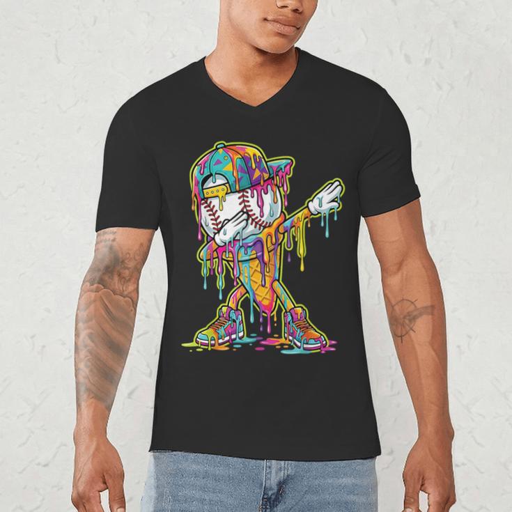 Baseball Ice Cream Dripping Dabbing Baseball Drip Men's V-Neck T-Shirt Baseball Ice Cream Dripping Dabbing Baseball Drip Men's V-Neck T-Shirt