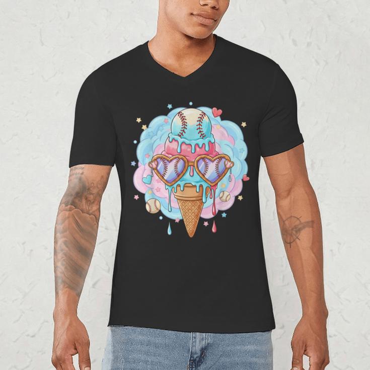 Baseball Ice Cream Heart Sunglasses Youth Boys Valentine Men's V-Neck T-Shirt