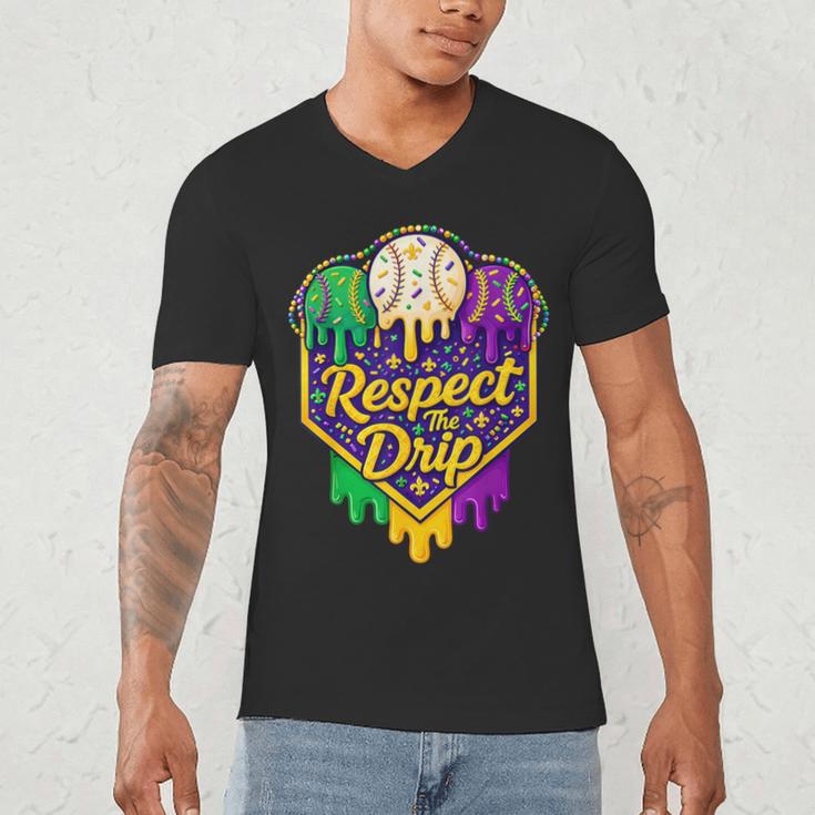 Baseball Ice Cream Respect The Drip Mardi Gras Carnival Boys Men's V-Neck T-Shirt