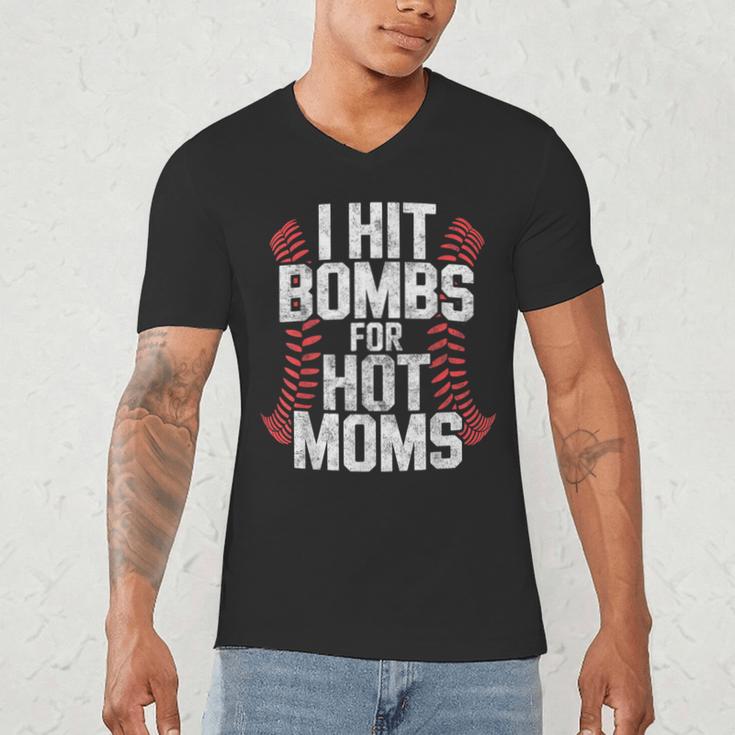 Baseball Joke Tee I Hit Bombs For Hot Moms Player Pitcher Men's V-Neck T-Shirt Baseball Joke Tee I Hit Bombs For Hot Moms Player Pitcher Men's V-Neck T-Shirt