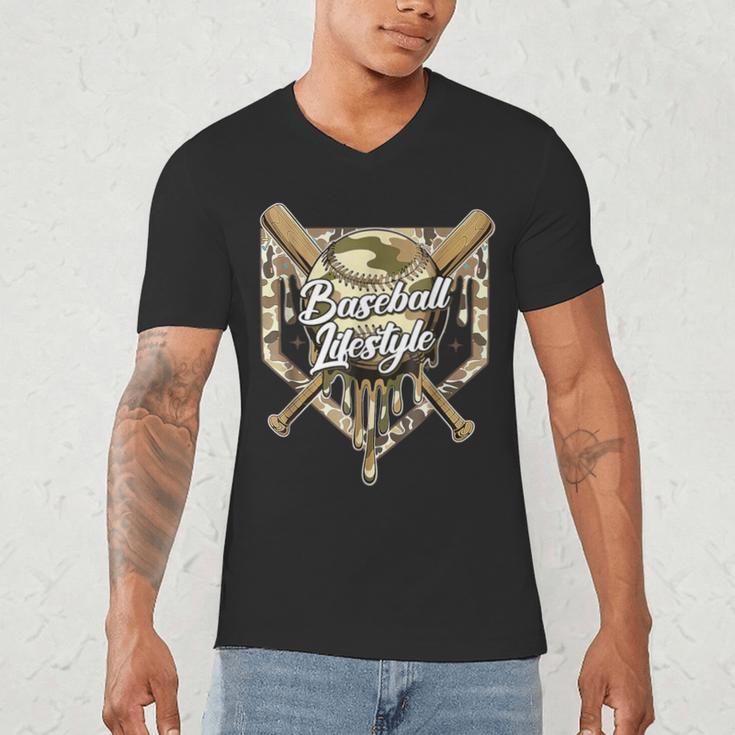 Baseball Life Lifestyle Home Plate Camo Ice Cream Drip Kids Men's V-Neck T-Shirt Baseball Life Lifestyle Home Plate Camo Ice Cream Drip Kids Men's V-Neck T-Shirt