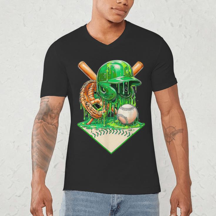 Baseball Life Style Ice Cream Drip Green Men's V-Neck T-Shirt