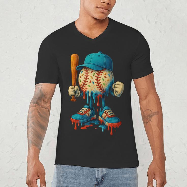 Baseball Lifestyle Youth Baseball Drip Icecream Men's V-Neck T-Shirt Baseball Lifestyle Youth Baseball Drip Icecream Men's V-Neck T-Shirt