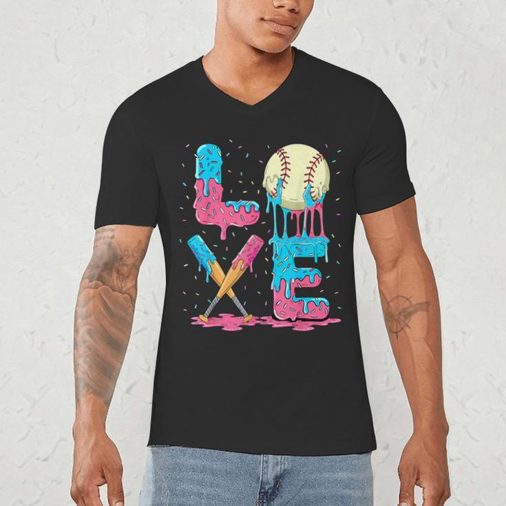 Baseball Love Drip Ice Cream Colorful Baseball Men's V-Neck T-Shirt Baseball Love Drip Ice Cream Colorful Baseball Men's V-Neck T-Shirt
