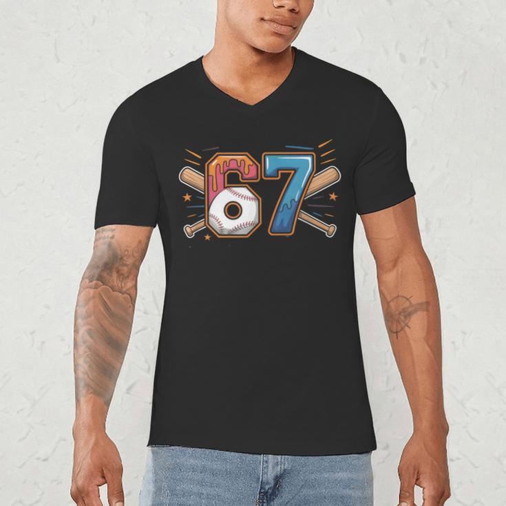 Baseball Lover Drip Number 67 Player 67th Birthday Meme Men's V-Neck T-Shirt Baseball Lover Drip Number 67 Player 67th Birthday Meme Men's V-Neck T-Shirt