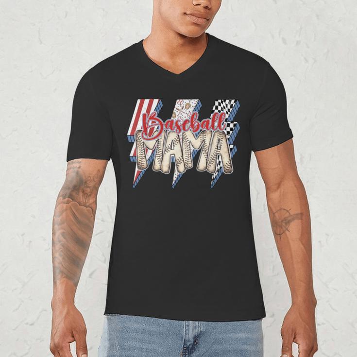 Baseball Mama Lightning Bolt Checkered Varsity Mother's Day Men's V-Neck T-Shirt Baseball Mama Lightning Bolt Checkered Varsity Mother's Day Men's V-Neck T-Shirt
