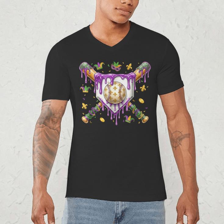 Baseball Mardi Gras Carnival Party Mask Ice Cream Drip Boys Men's V-Neck T-Shirt