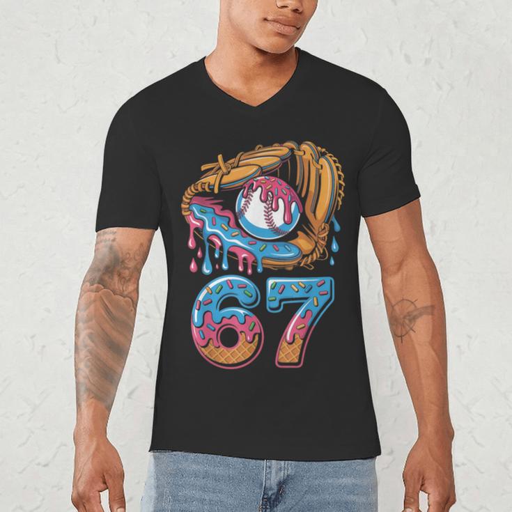 Baseball Player 67 Number 67th Sports Ice Cream Drip Men's V-Neck T-Shirt