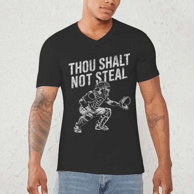 Baseball Player Catcher Thou Shalt Not Steal Coach Baseball Men's V-Neck T-Shirt