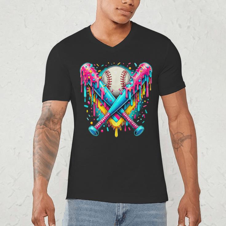 Baseball Player Ice Cream Drip Men's V-Neck T-Shirt Baseball Player Ice Cream Drip Men's V-Neck T-Shirt