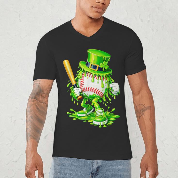 Baseball Player Ice Cream Drip Shamrocks St Patrick's Day Men's V-Neck T-Shirt Baseball Player Ice Cream Drip Shamrocks St Patrick's Day Men's V-Neck T-Shirt