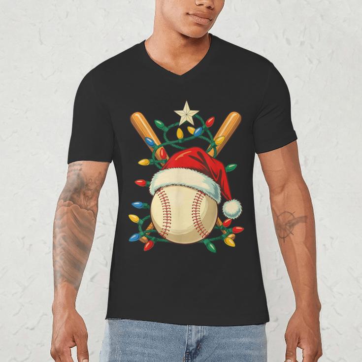Baseball Santa Christmas Ball Baseball Lover Player Boys Men's V-Neck T-Shirt Baseball Santa Christmas Ball Baseball Lover Player Boys Men's V-Neck T-Shirt