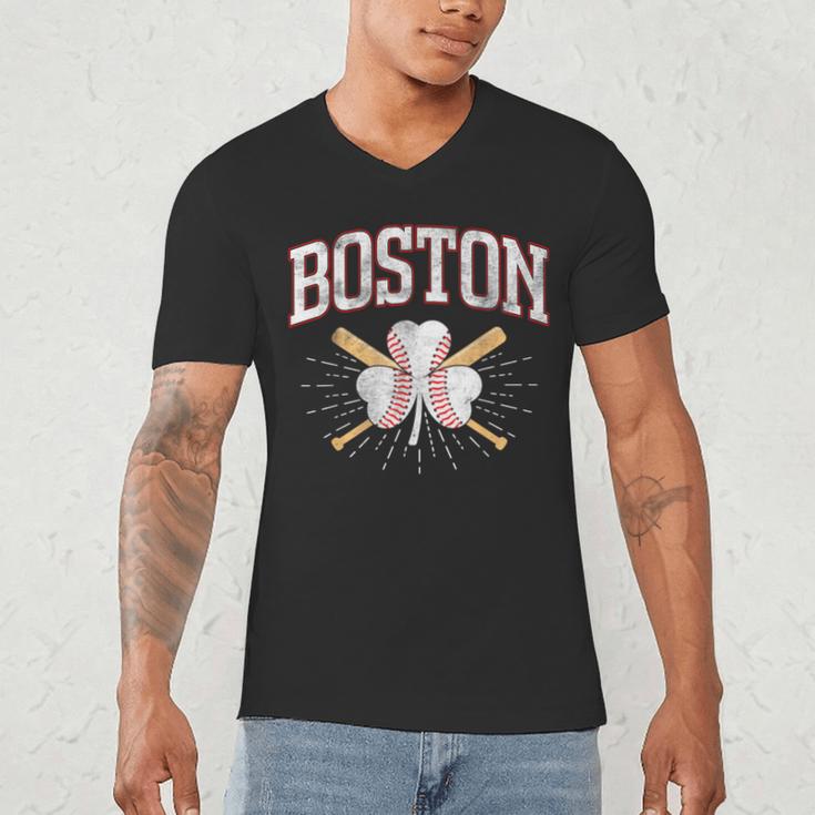 Baseball Shamrock Boston Massachusetts St Patrick’s Day Men's V-Neck T-Shirt