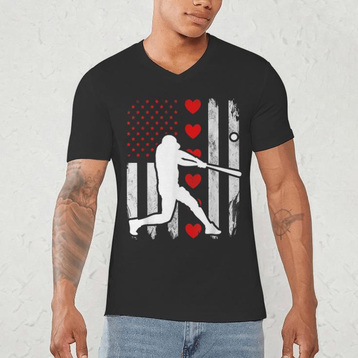 Baseball Silhouette Heart USA Flag Hearts American Boys Kids Men's V-Neck T-Shirt Baseball Silhouette Heart USA Flag Hearts American Boys Kids Men's V-Neck T-Shirt