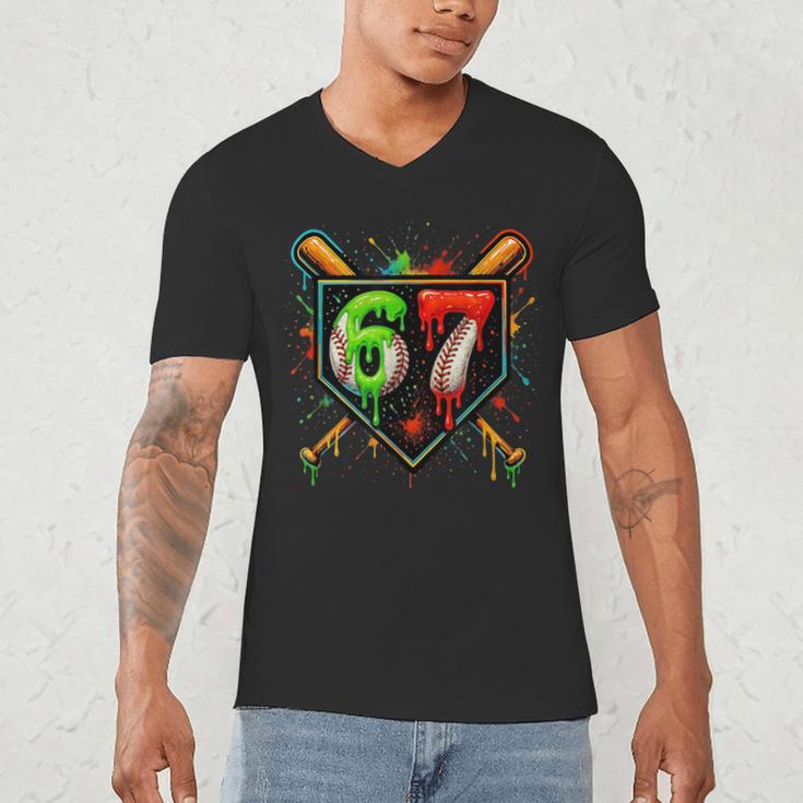 Baseball Six Seven 67 Meme Ice Cream Drip Xmas Women Men Men's V-Neck T-Shirt Baseball Six Seven 67 Meme Ice Cream Drip Xmas Women Men Men's V-Neck T-Shirt