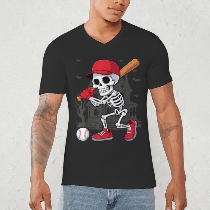 Baseball Skeleton Halloween Playing Men's V-Neck T-Shirt Baseball Skeleton Halloween Playing Men's V-Neck T-Shirt