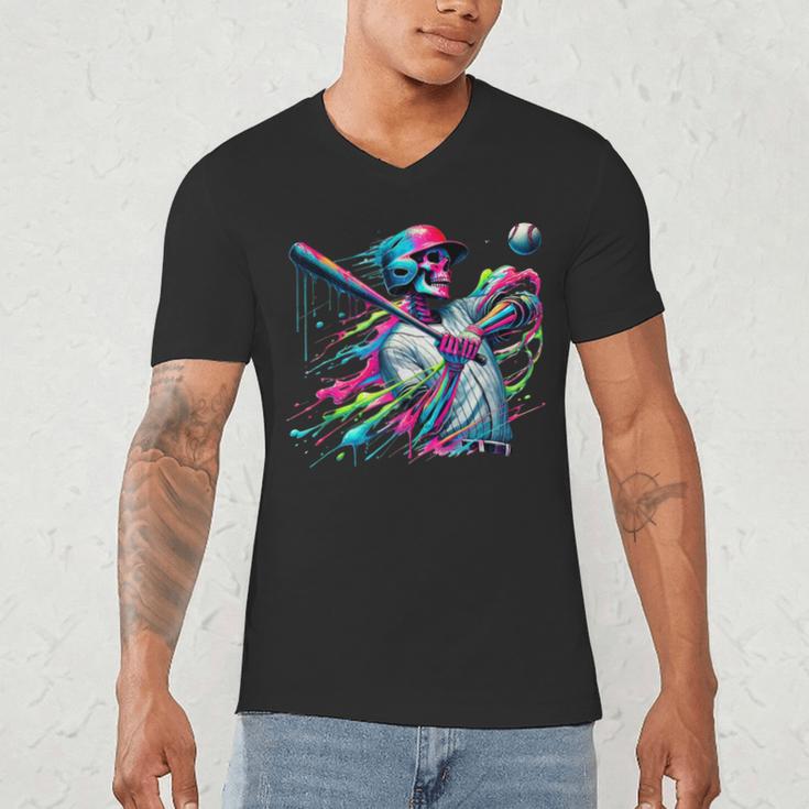 Baseball Skeleton Ice Cream Drip Baseball Boys Youth Men's V-Neck T-Shirt Baseball Skeleton Ice Cream Drip Baseball Boys Youth Men's V-Neck T-Shirt