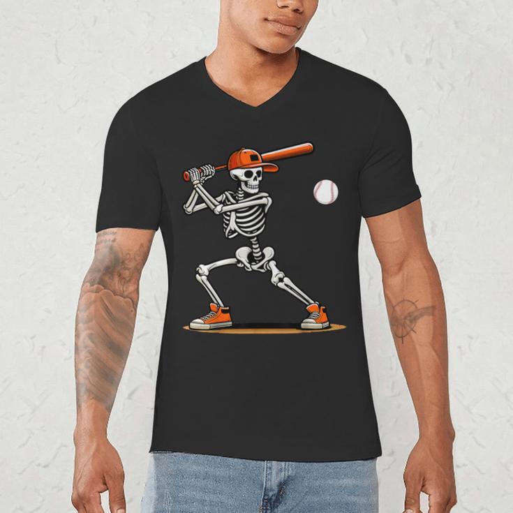 Baseball Skeleton Spooky Boys Halloween Baseball Player Men's V-Neck T-Shirt Baseball Skeleton Spooky Boys Halloween Baseball Player Men's V-Neck T-Shirt