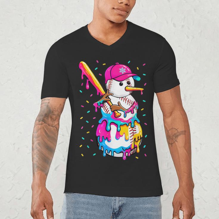 Baseball Snowman Drip Christmas Baseball Boys Men Kids Men's V-Neck T-Shirt