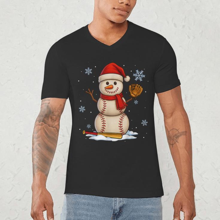 Baseball Snowman Merry Christmas Holiday Sports Xmas Pajamas Men's V-Neck T-Shirt Baseball Snowman Merry Christmas Holiday Sports Xmas Pajamas Men's V-Neck T-Shirt