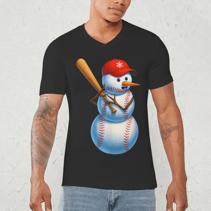 Baseball Snowman Merry Christmas Xmas Pajamas Men Women Kids Men's V-Neck T-Shirt Baseball Snowman Merry Christmas Xmas Pajamas Men Women Kids Men's V-Neck T-Shirt