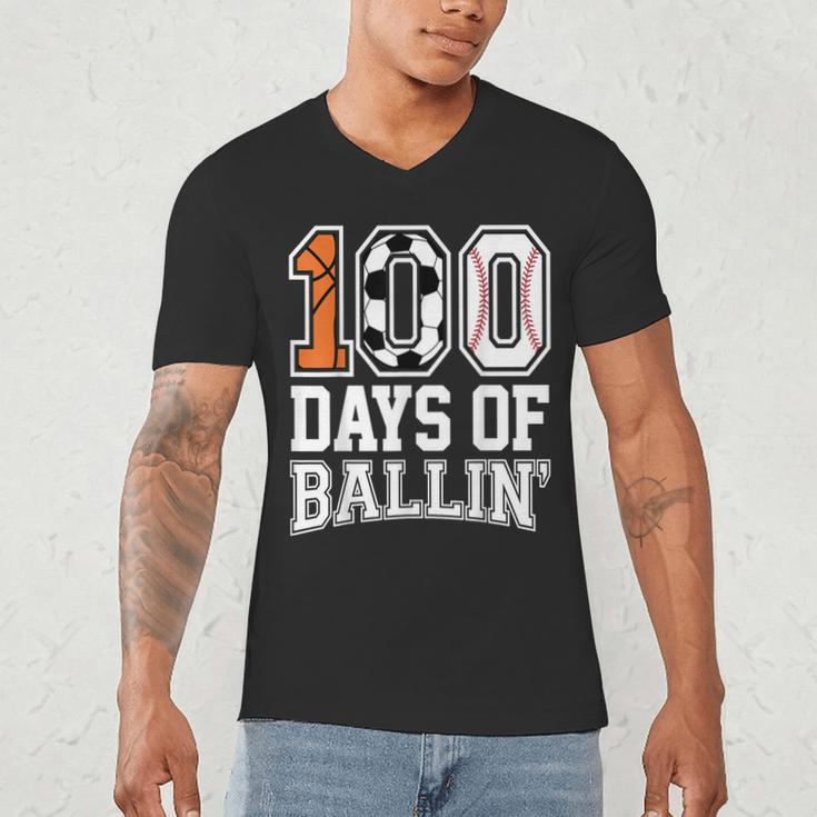 Baseball Soccer Basketball 100 Days Of School Men's V-Neck T-Shirt Baseball Soccer Basketball 100 Days Of School Men's V-Neck T-Shirt